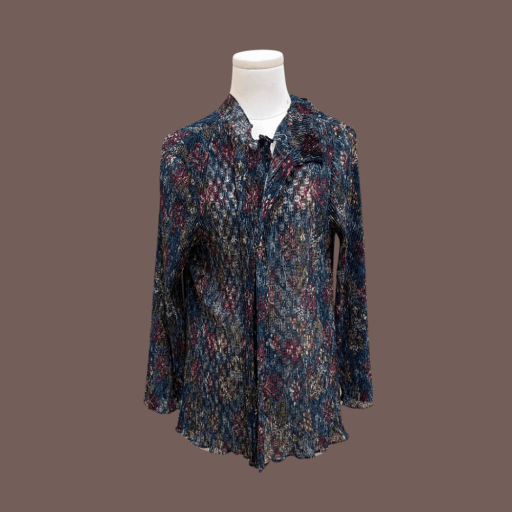 Vintage Knit Cover-Up | Floral Pleated | Size L/XL | 1950s